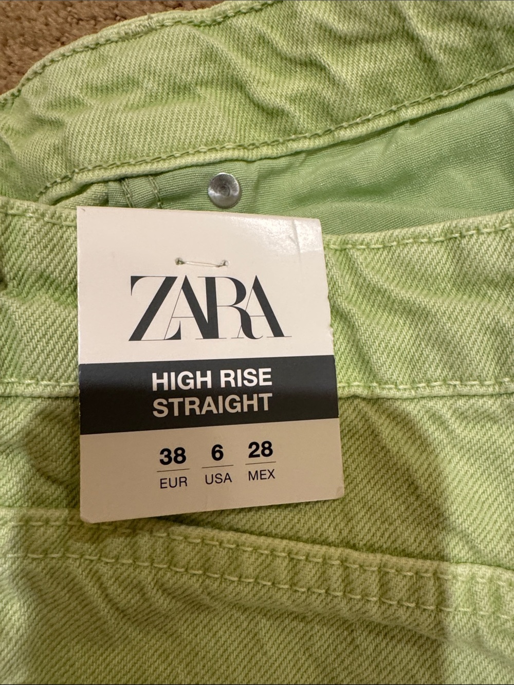 ZARA High-Rise Straight Jeans in Pale Green